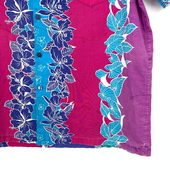 Vintage Sea Wind Aloha Shirt Mens Size XL Blue Pink Striped Floral Print *FLAW - Picture 4 of 7